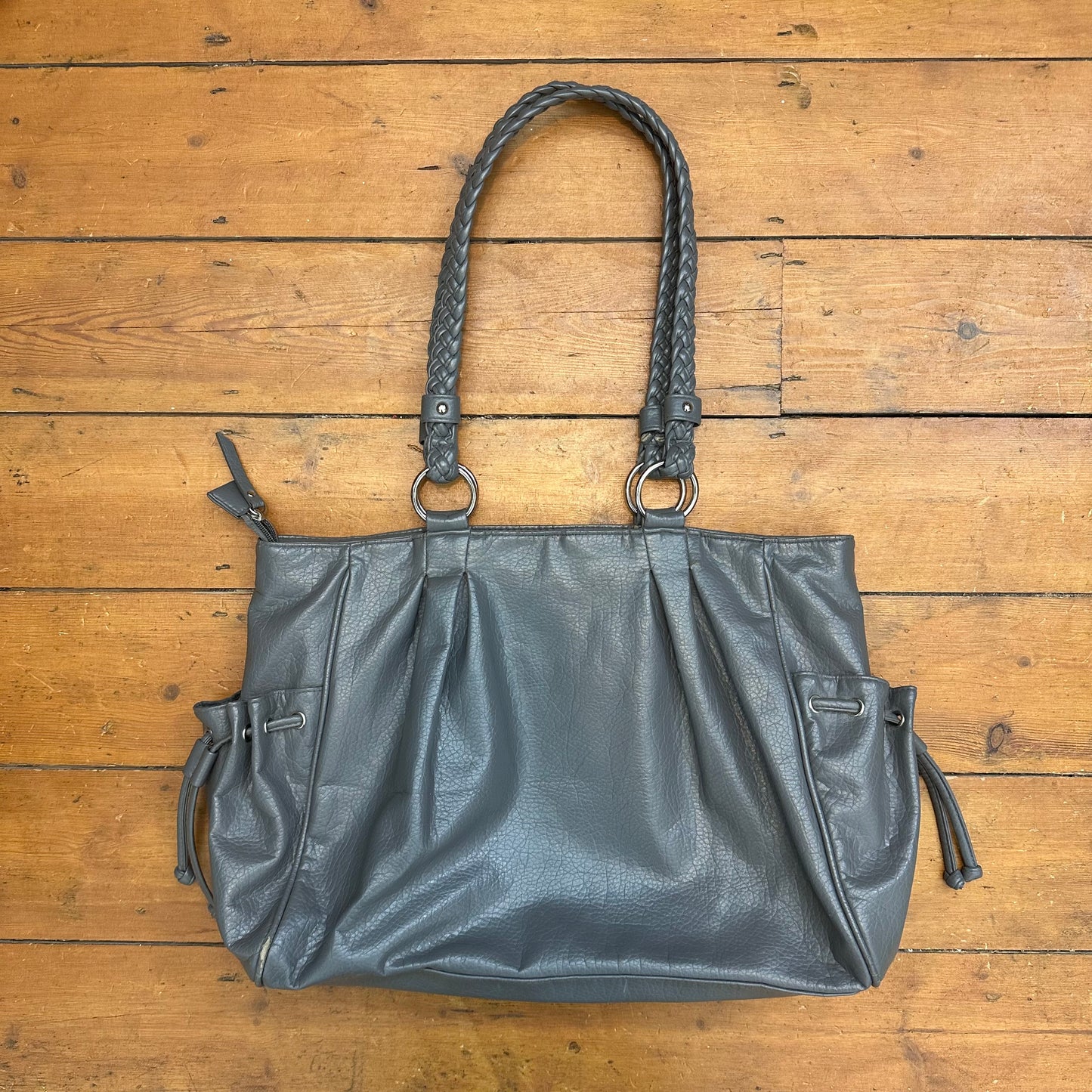 vintage 00s grey faux leather oversized shoulder bag