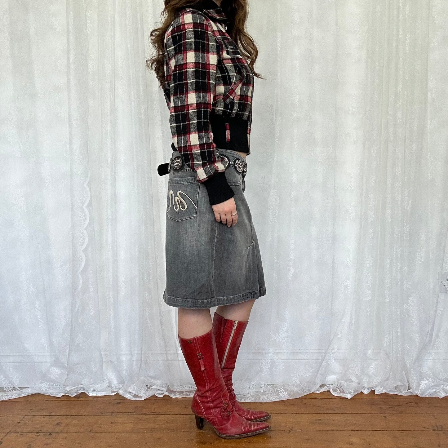 vintage 00s red and black checkered bomber jacket