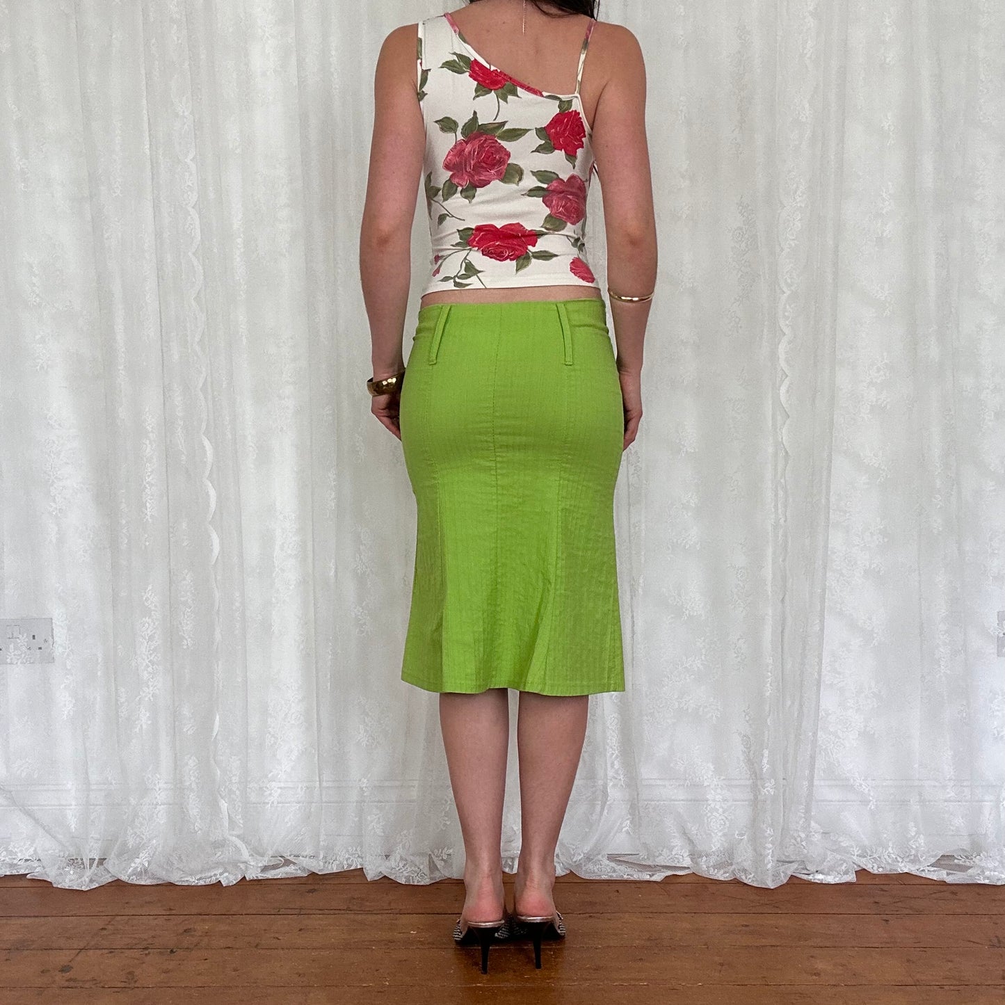vintage 00s white and red rose cami