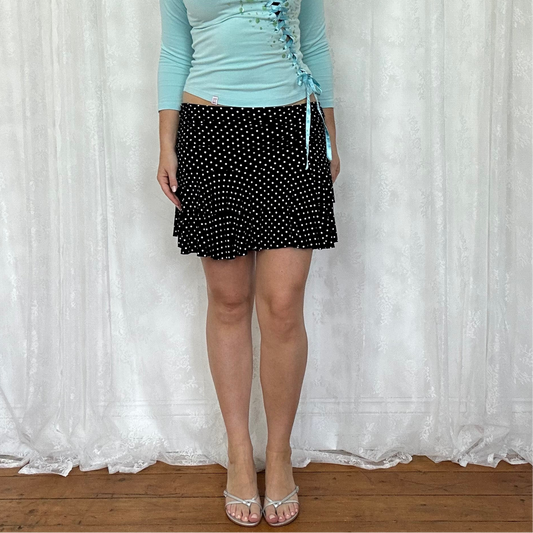 vintage 00s black polka dot rara mini skirt