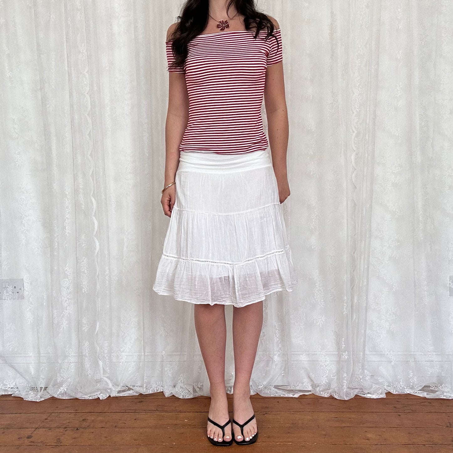 vintage 00s red and white striped off shoulder top