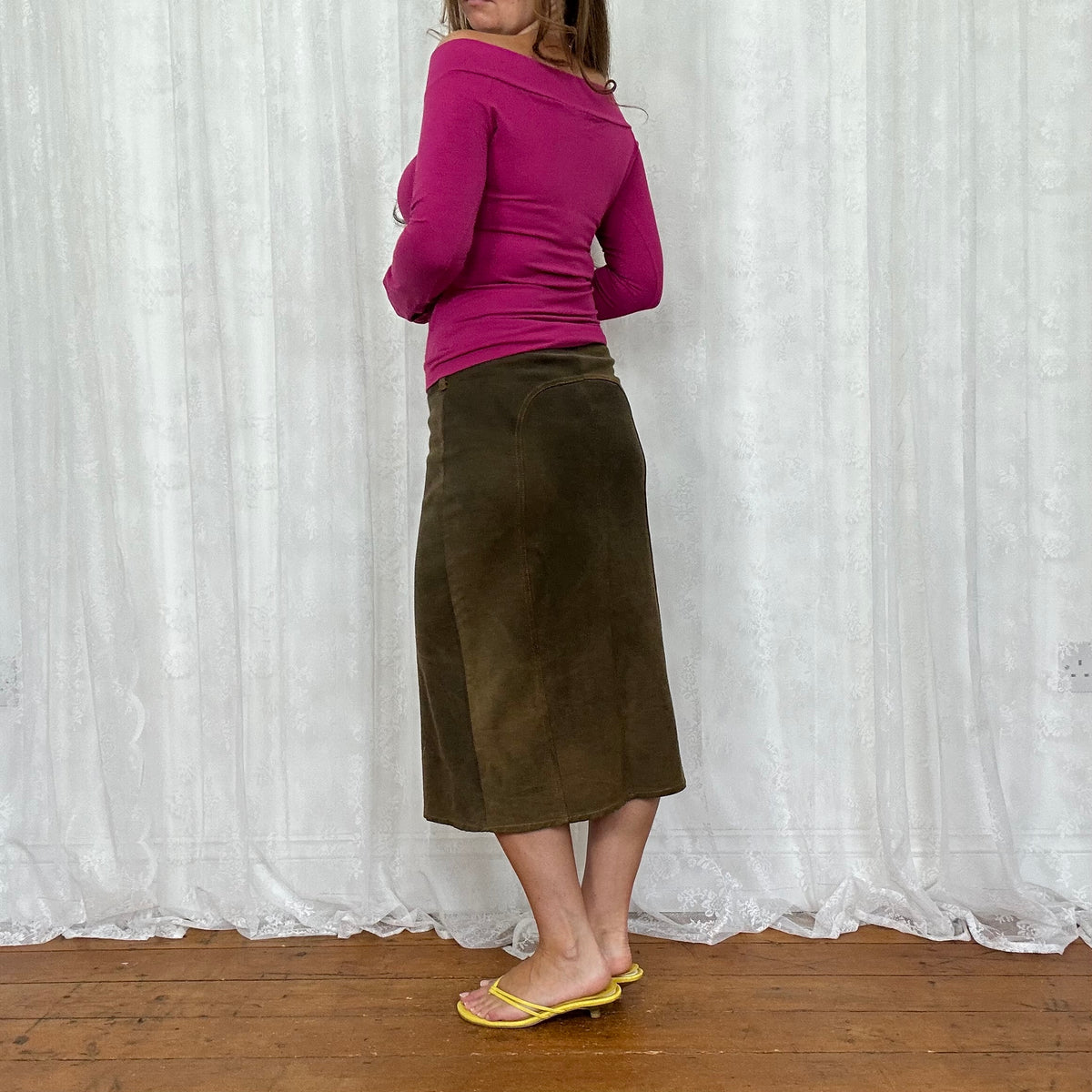vintage 00s fuchsia off shoulder top