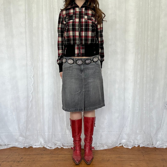 vintage 00s red and black checkered bomber jacket