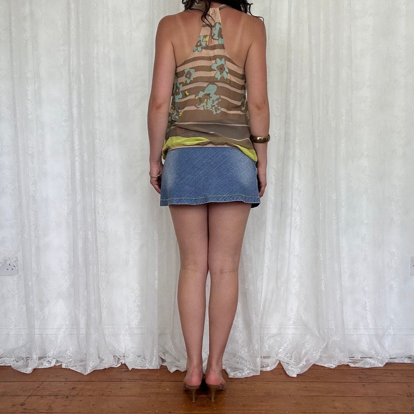 vintage 00s brown striped high neck top