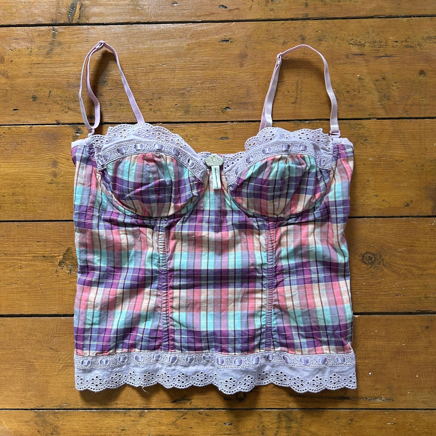 vintage 00s pastel checkered corset top