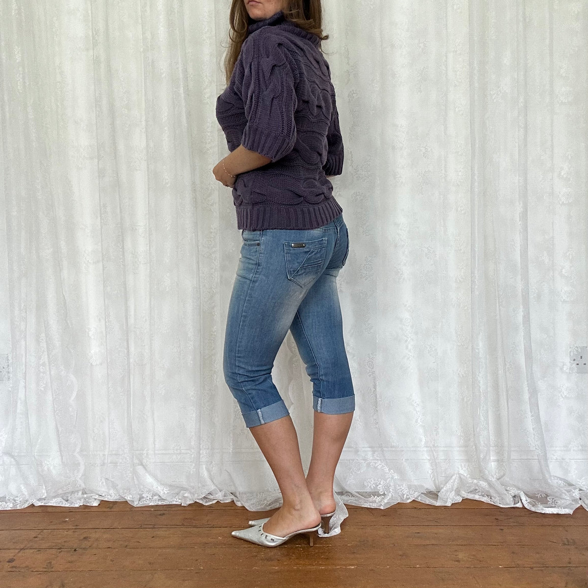 vintage 00s purple short sleeve knitted jumper