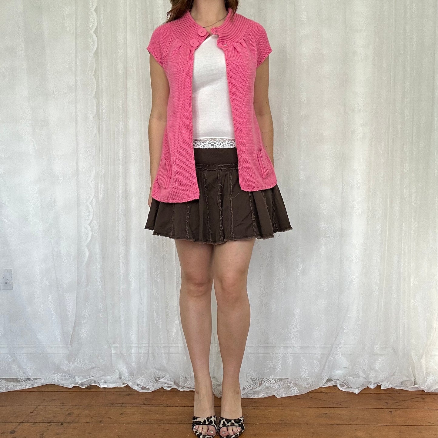 vintage 00s pink knitted peacoat cardigan