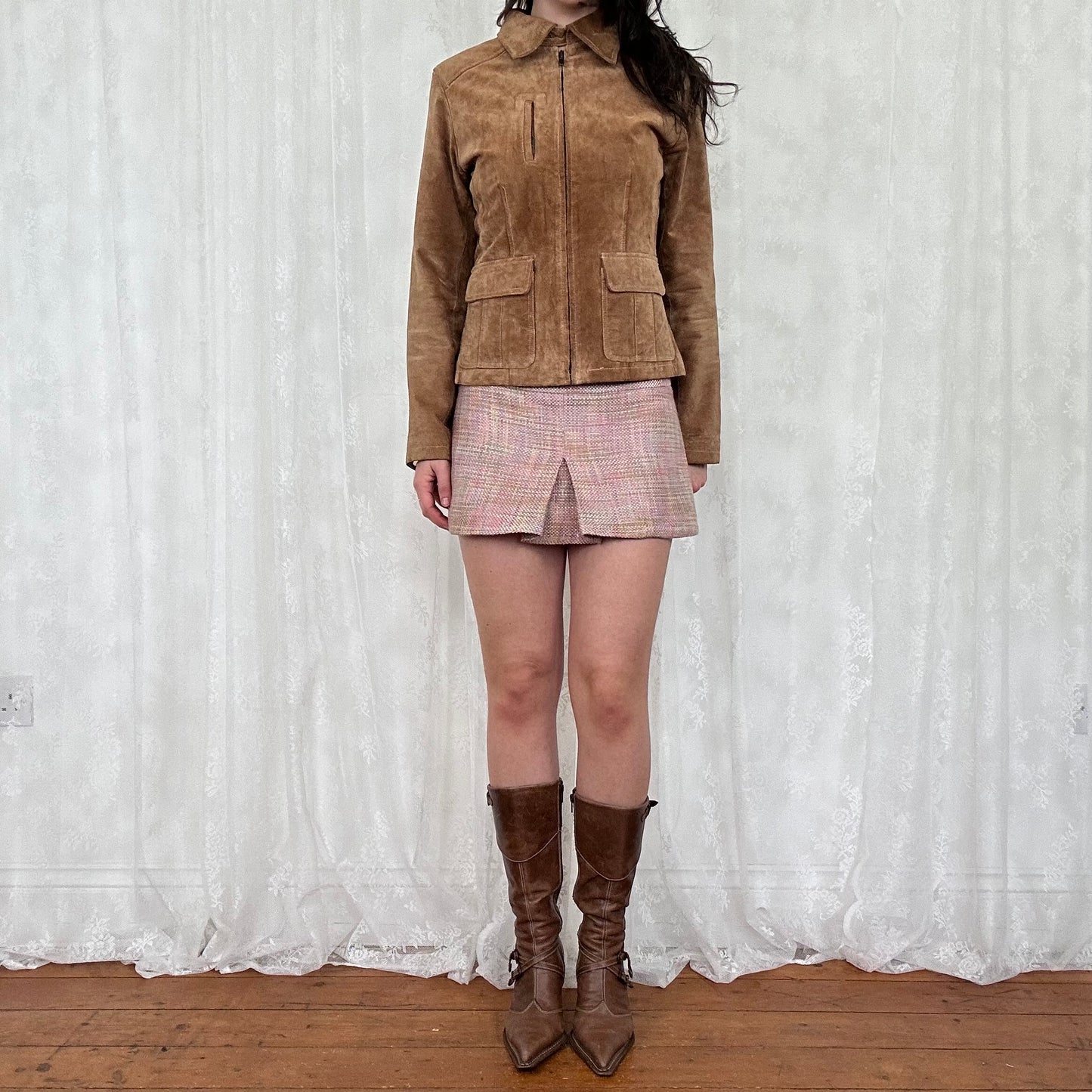 vintage 00s brown leather zip up jacket