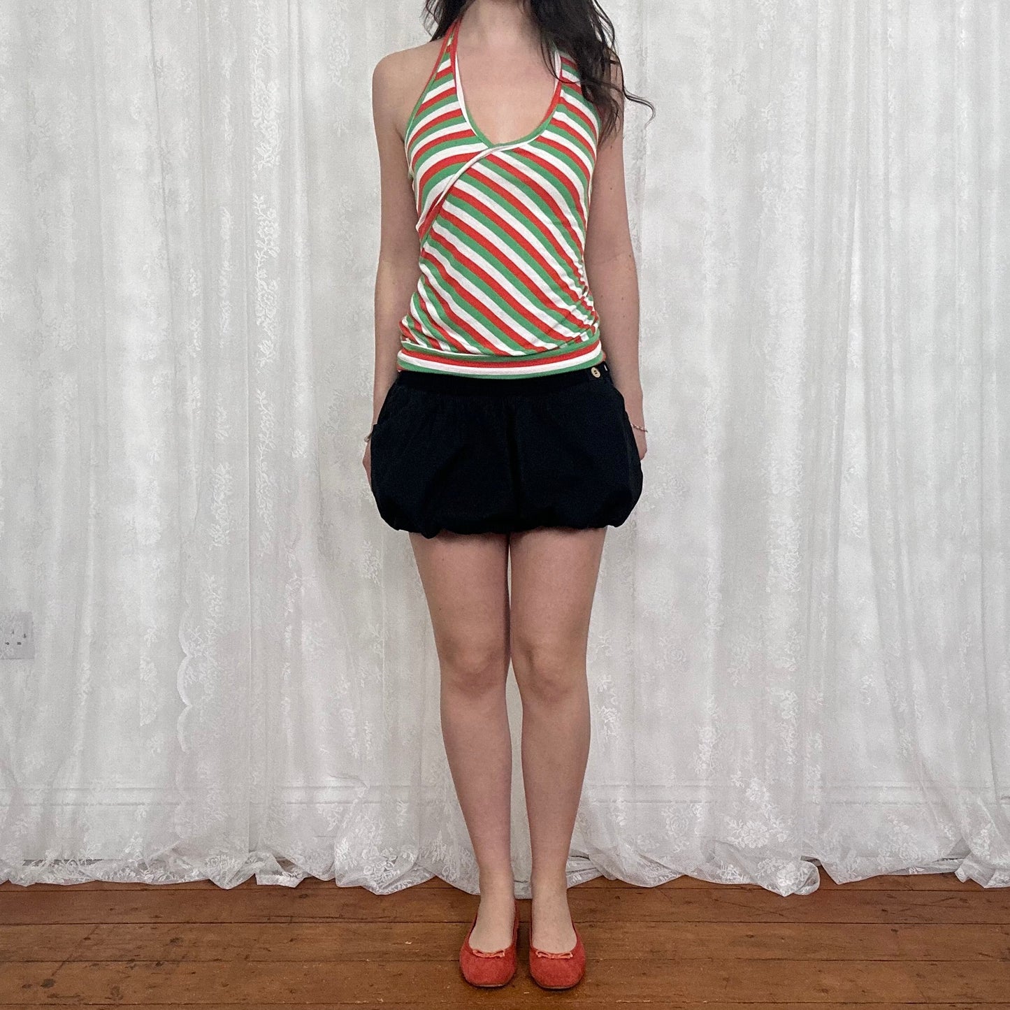 vintage 00s striped halter neck top