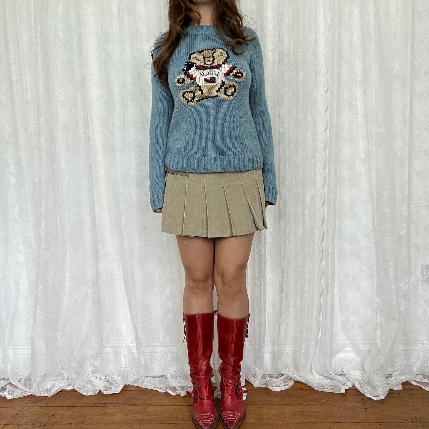 vintage 00s blue lulu castagnette teddy bear jumper