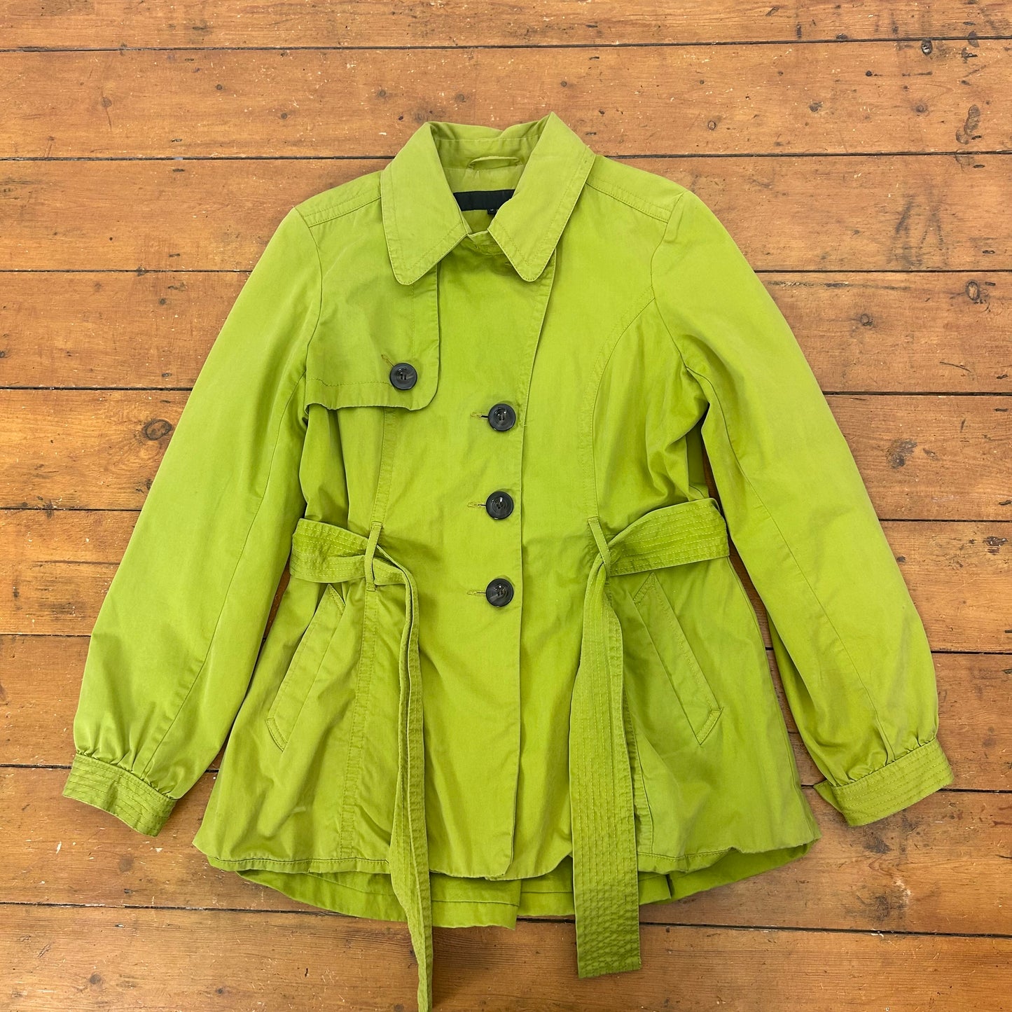 vintage 00s chartreuse green long peacoat