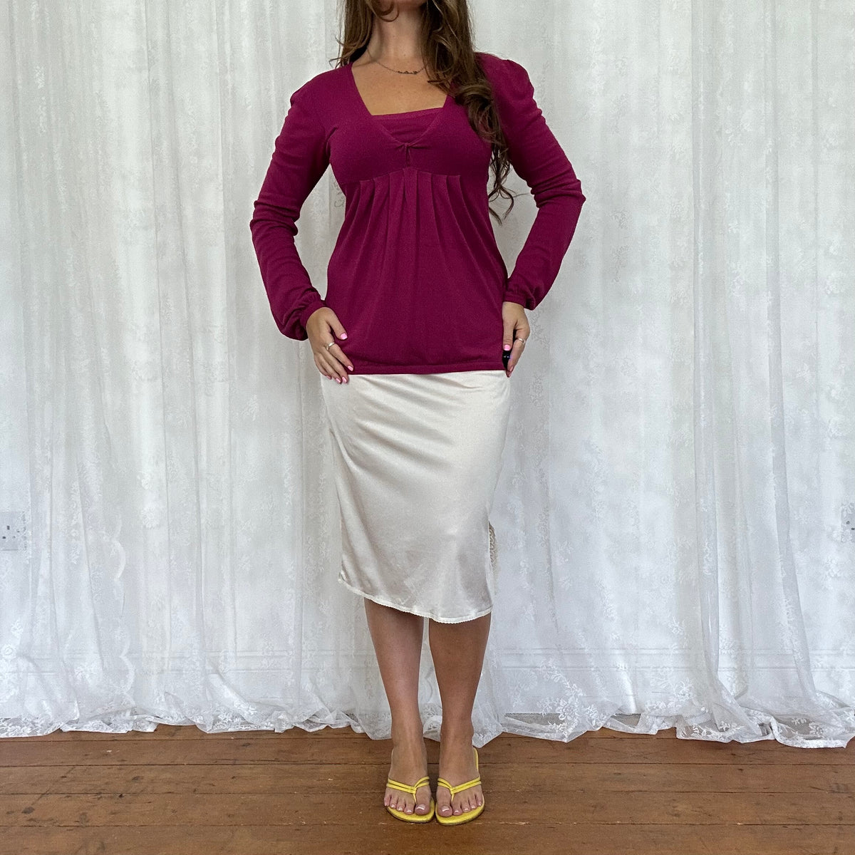 vintage 00s fuchsia long sleeve babydoll top