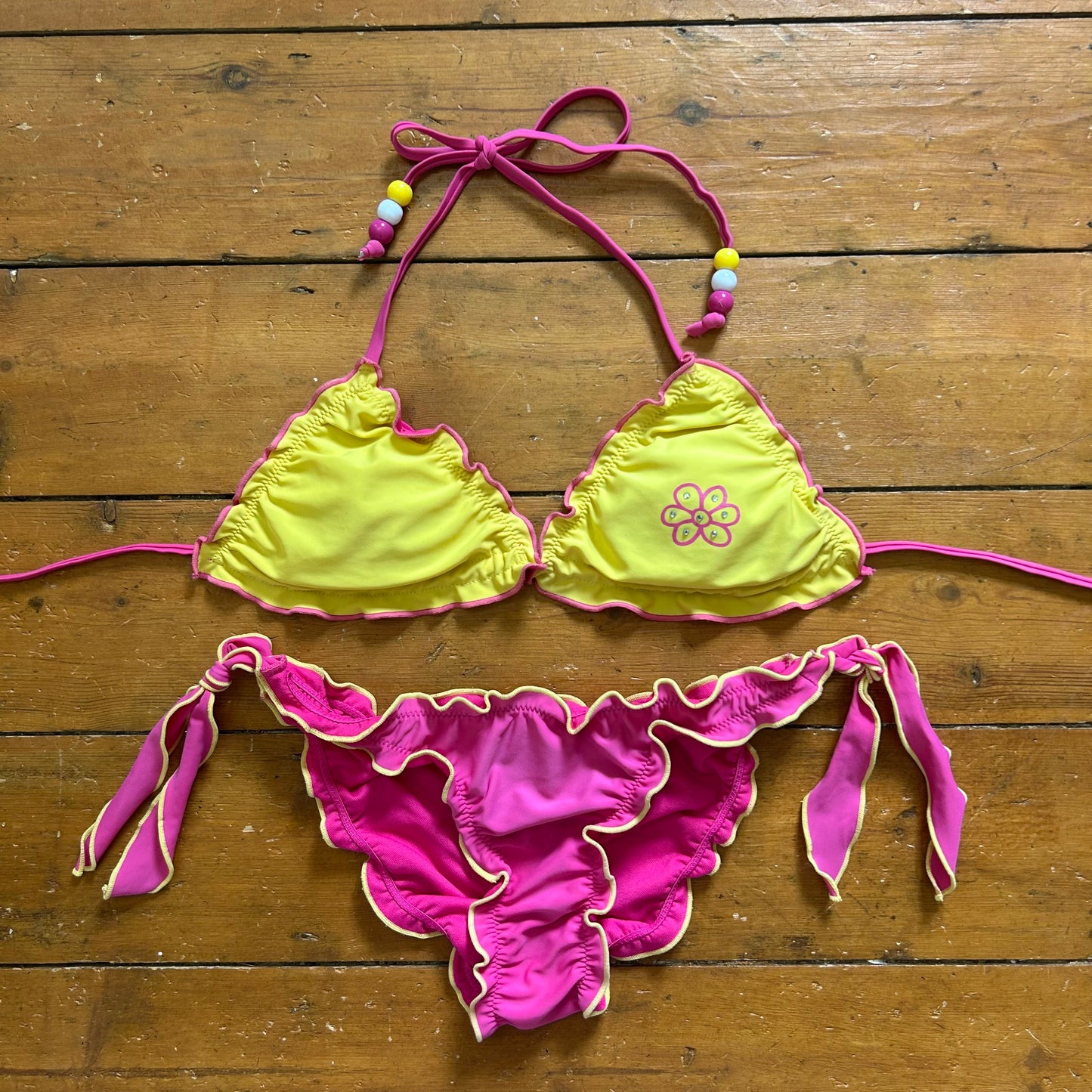 vintage 00s pink and yellow bikini
