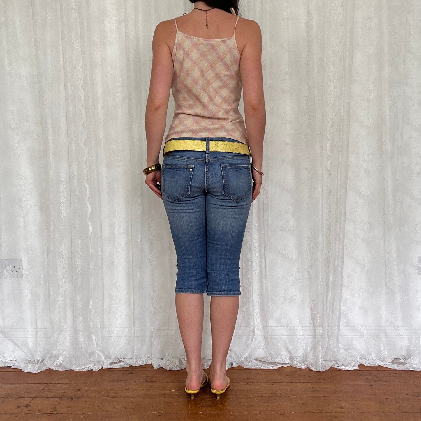vintage 00s cream and pink checkered cami