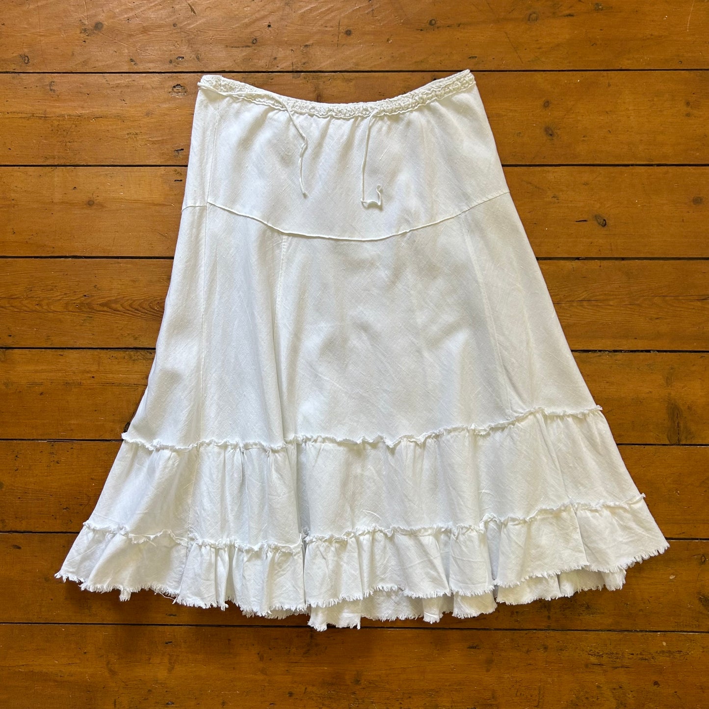 vintage 00s white tiered midi skirt
