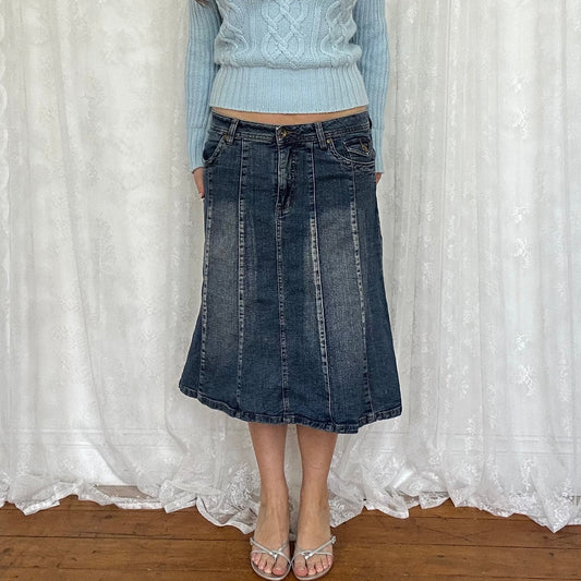 vintage 00s mid wash denim midi skirt