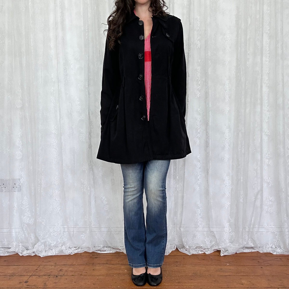 vintage 00s black button up trenchcoat