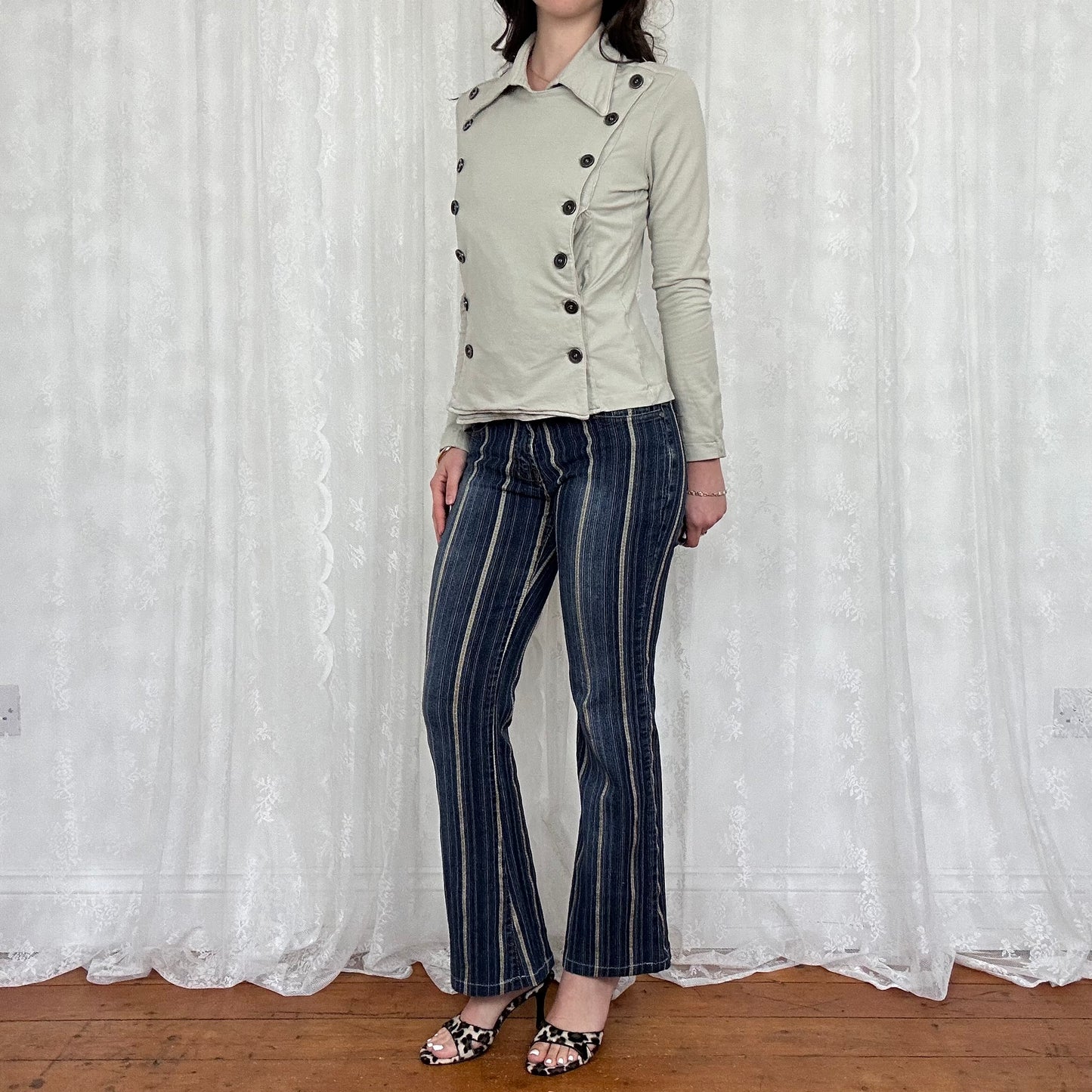 vintage 00s beige double breasted cotton jacket