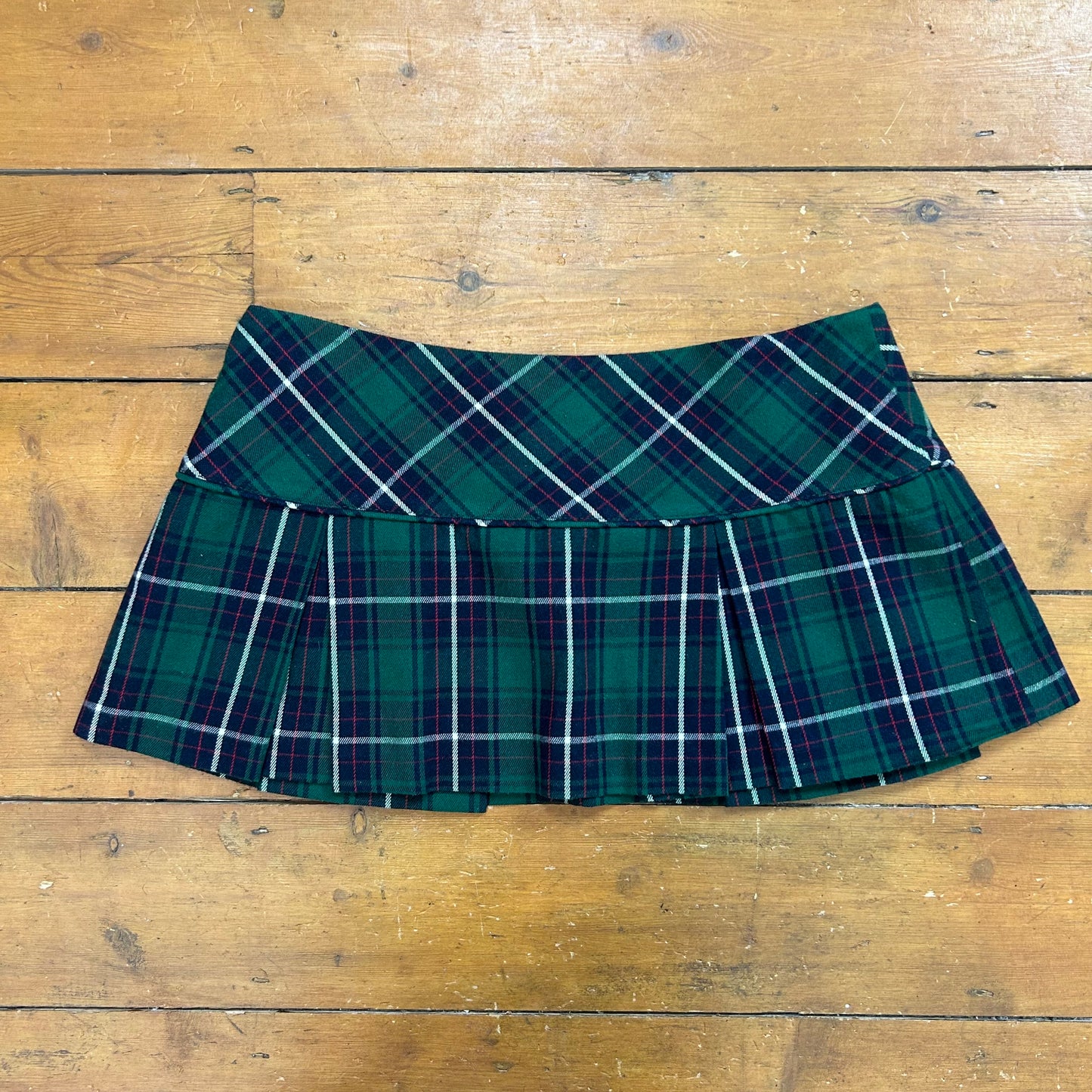 vintage 00s green checkered pleated mini skirt