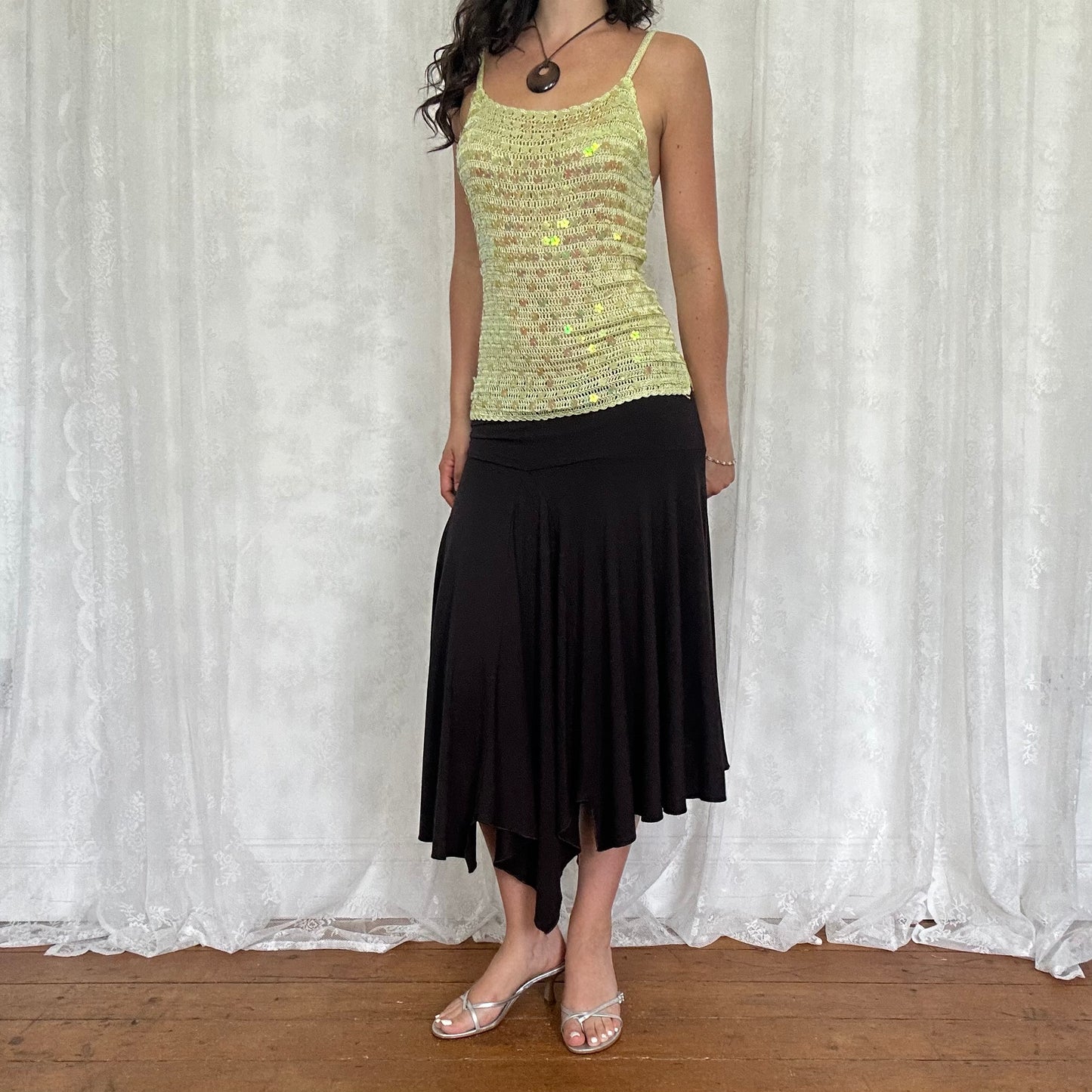 vintage 00s green crochet sequin cami