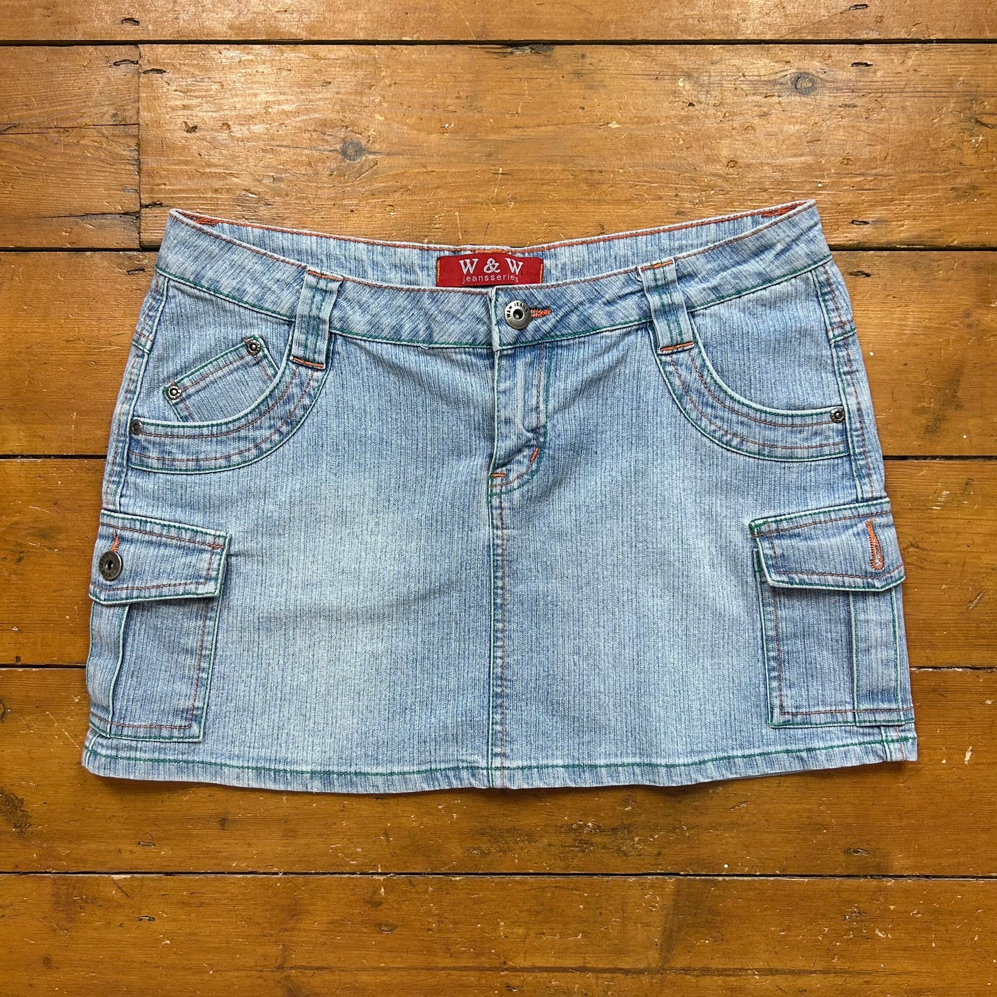 vintage 00s light wash denim mini skirt
