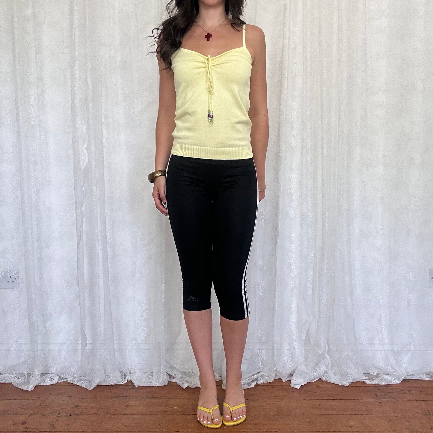 vintage 00s baby yellow beaded thin knit cami