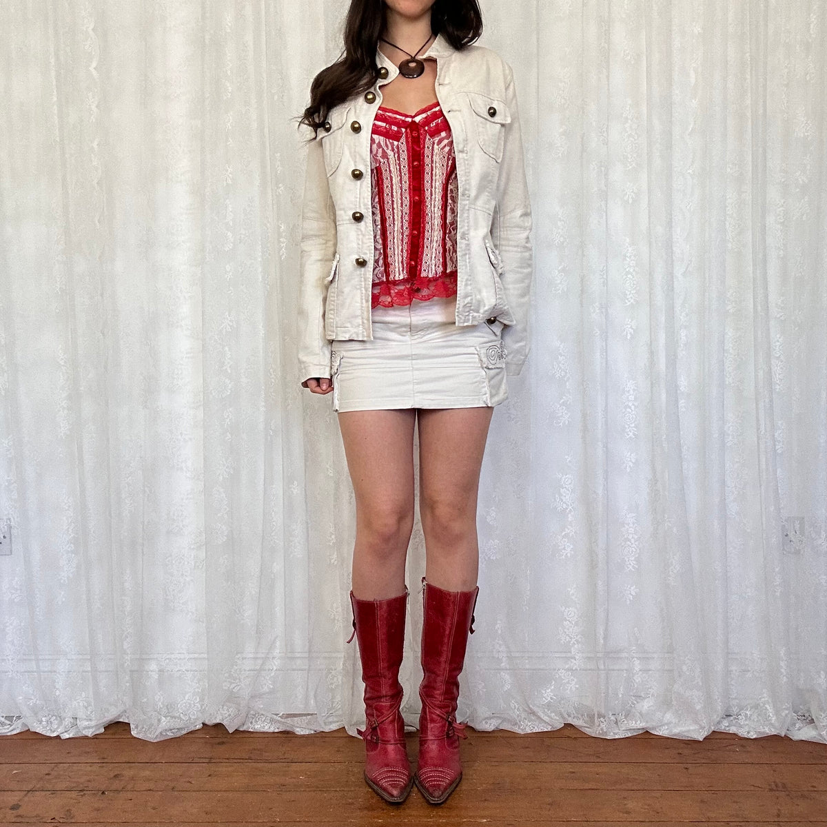 vintage 00s morgan de toi military jacket and mini skirt co ord