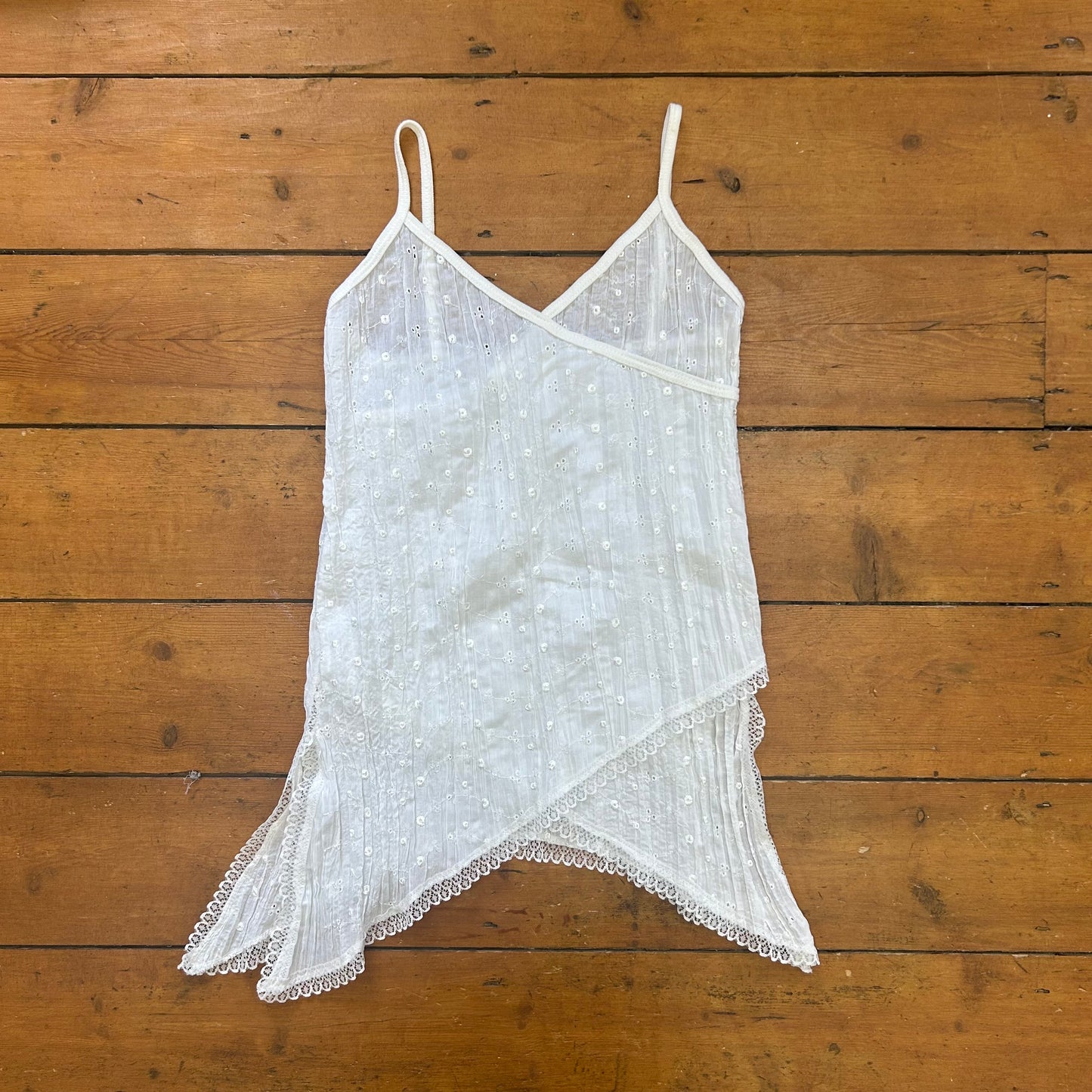 vintage 00s white broderie asymmetrical cami