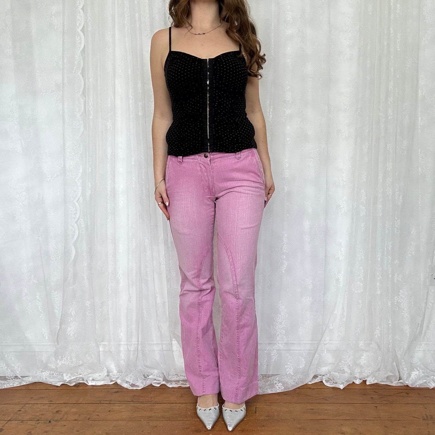 vintage 00s black polka dot hook and eye top
