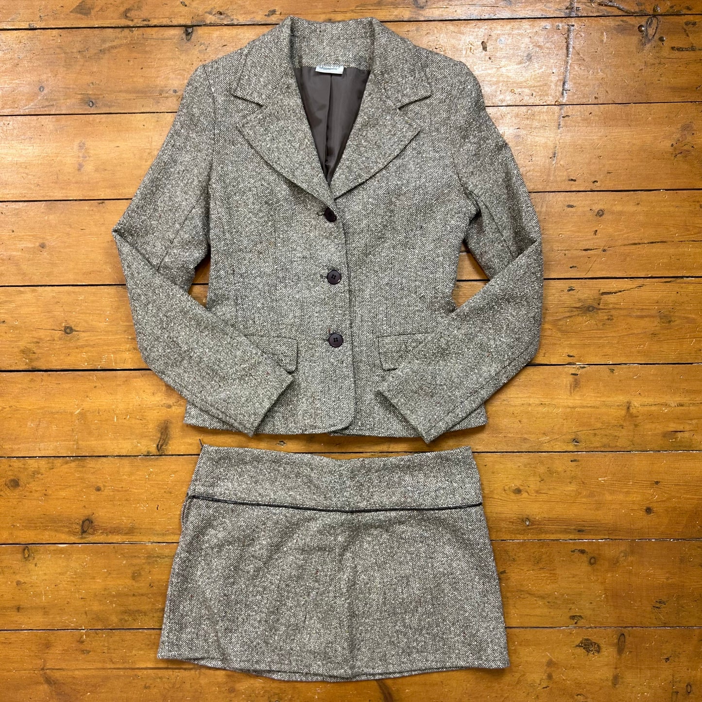 vintage 00s brown tweed office siren co ord