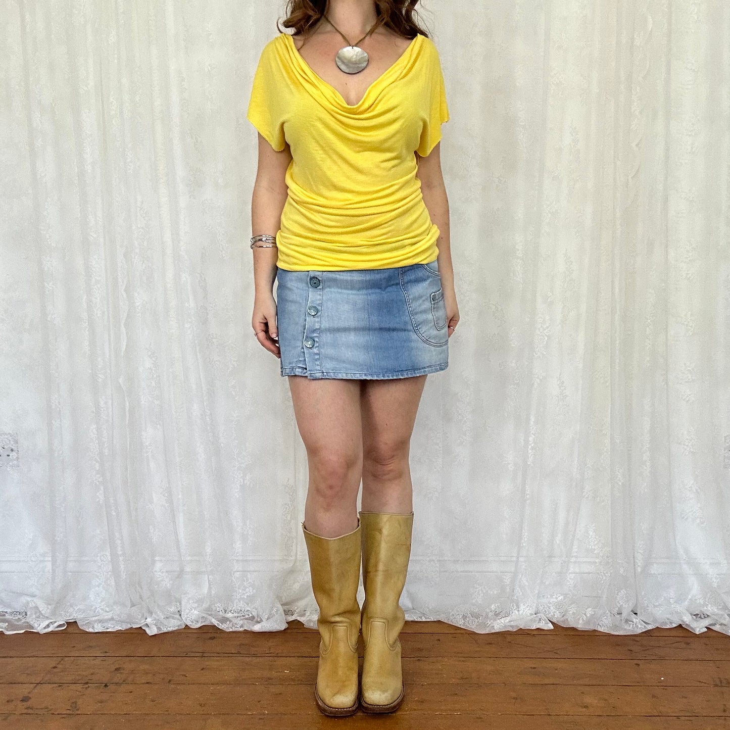 vintage 00s yellow cowl neck top