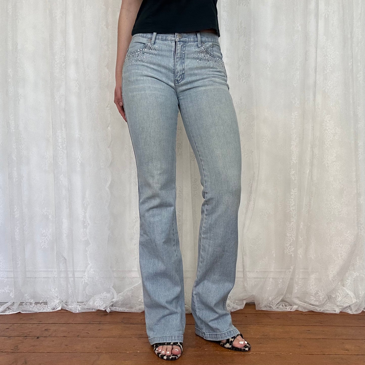 vintage 00s light wash diamante low rise jeans