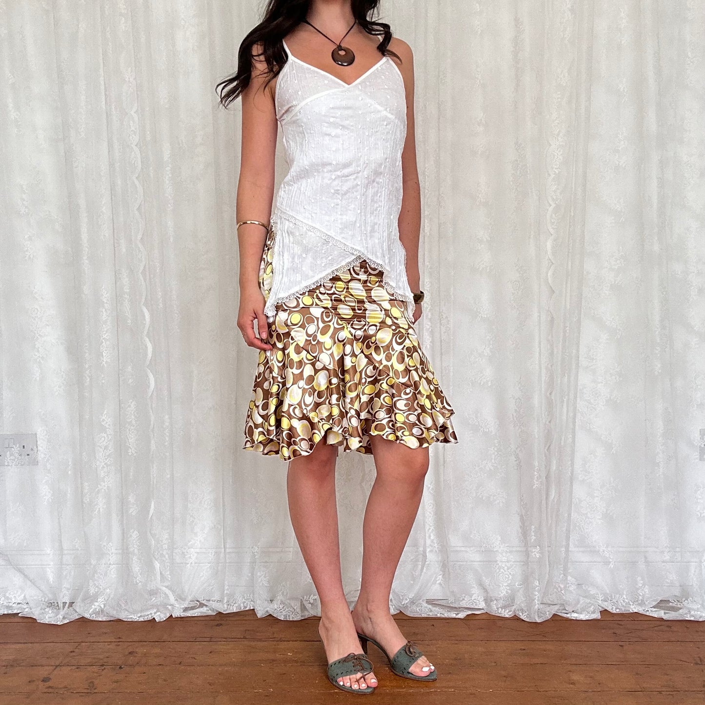 vintage 00s white broderie asymmetrical cami