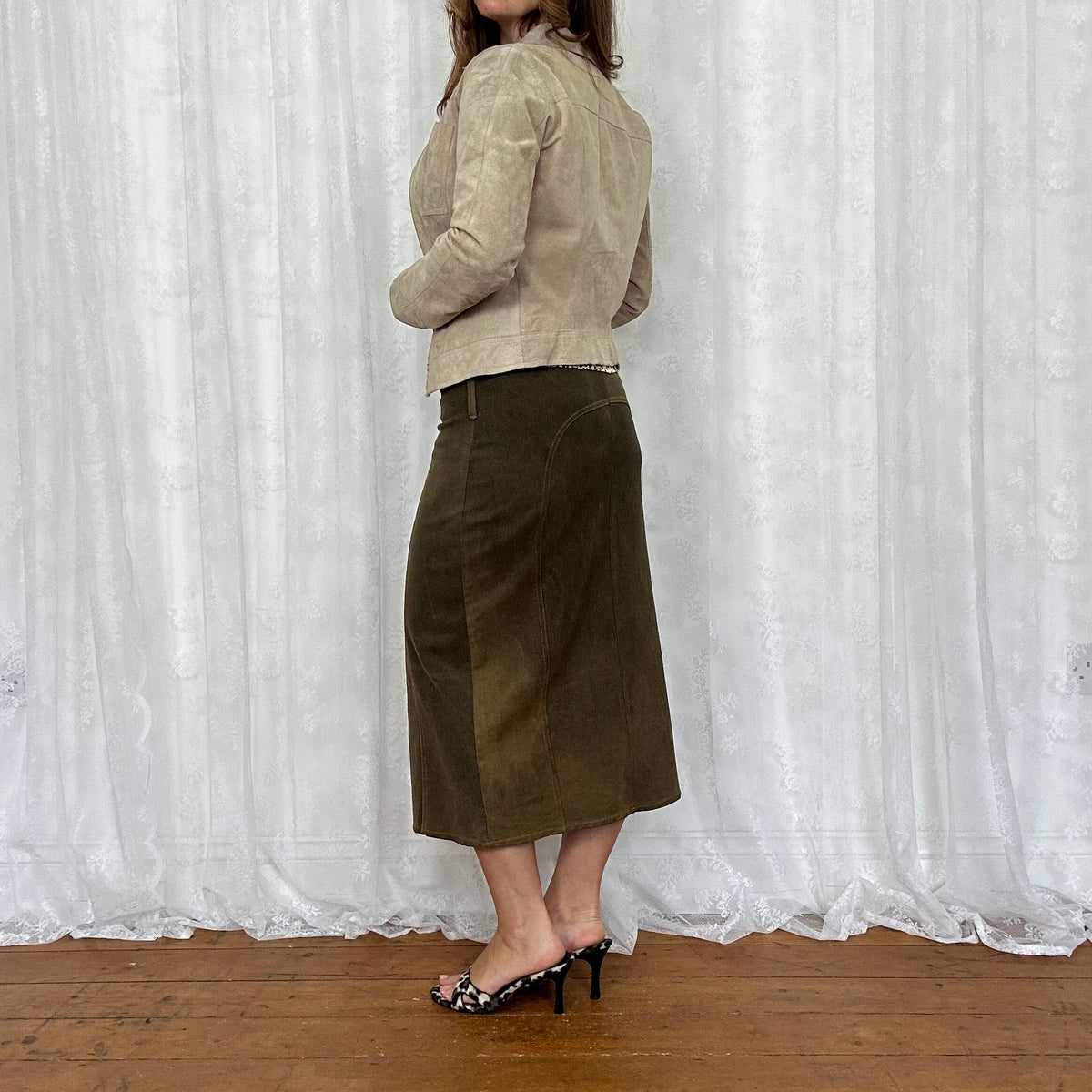 vintage 00s beige leather fitted jacket