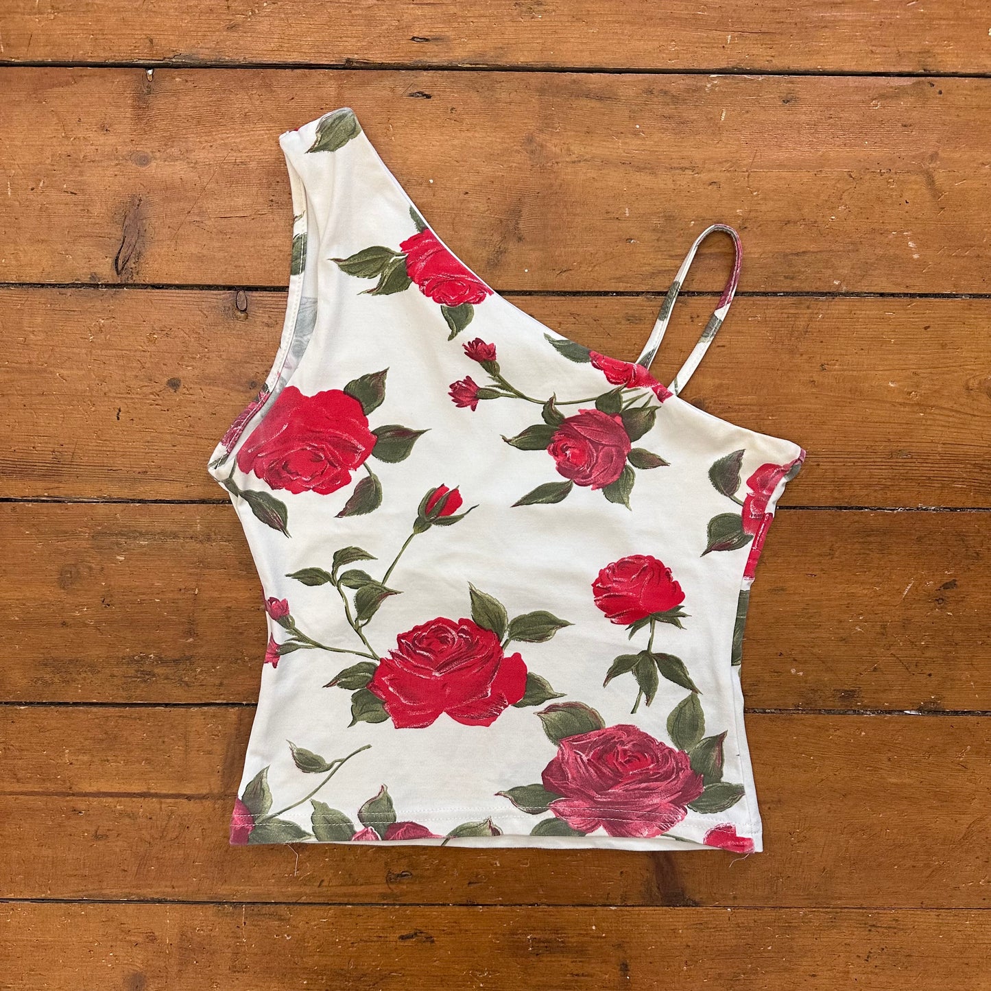 vintage 00s white and red rose cami