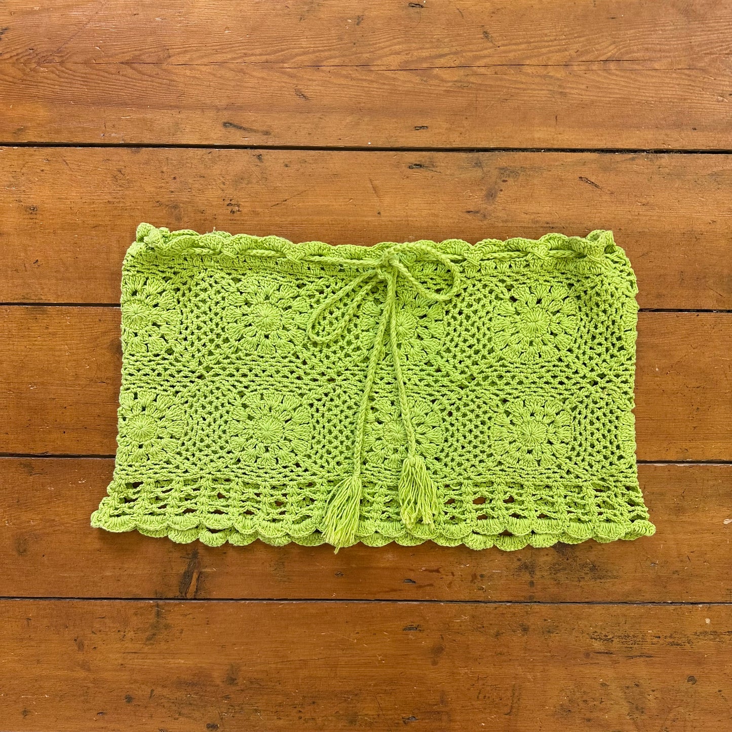 vintage 00s green crochet micro mini skirt