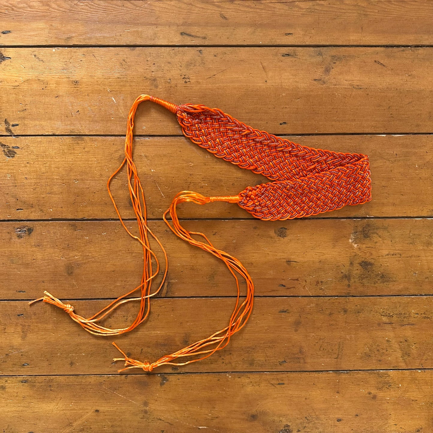 vintage 00s orange beaded tie up belt