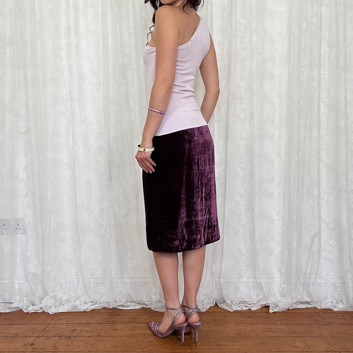 vintage 00s baby pink fine knit one shoulder top