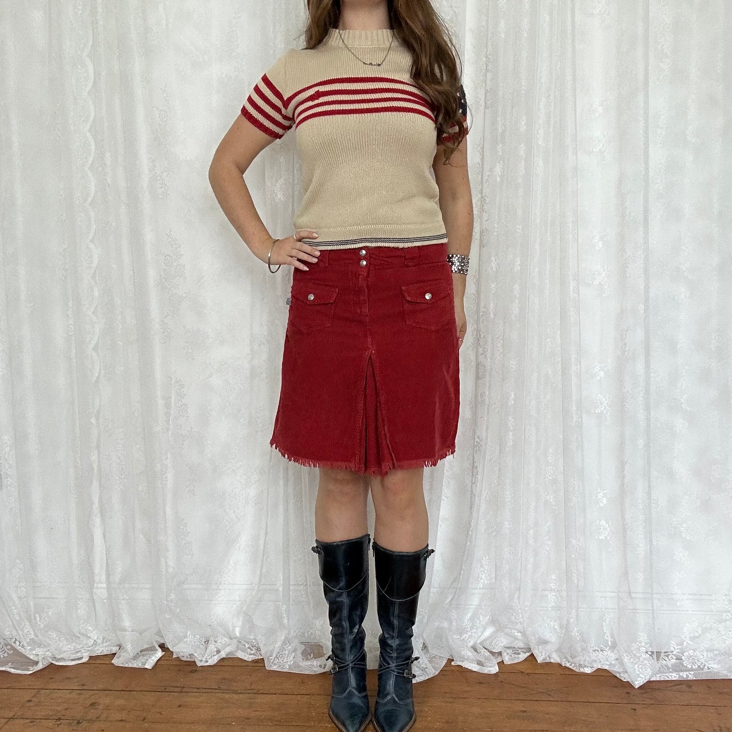 vintage 00s lulu castagnette short sleeve flag jumper