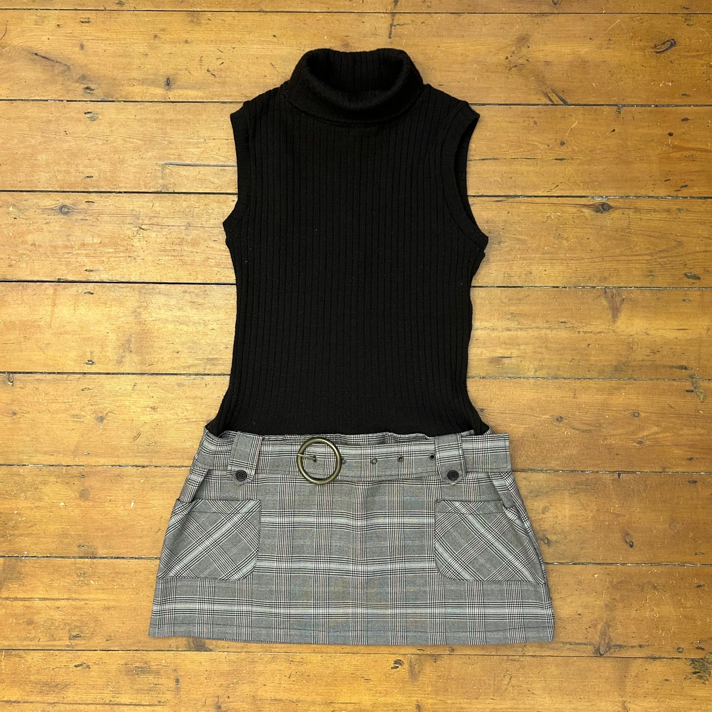 vintage 00s jane norman brown rollneck mini dress