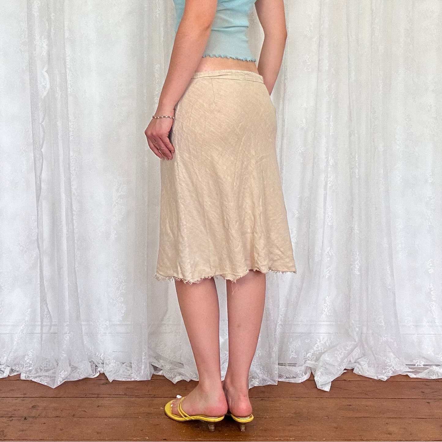 vintage 00s beige linen midi skirt