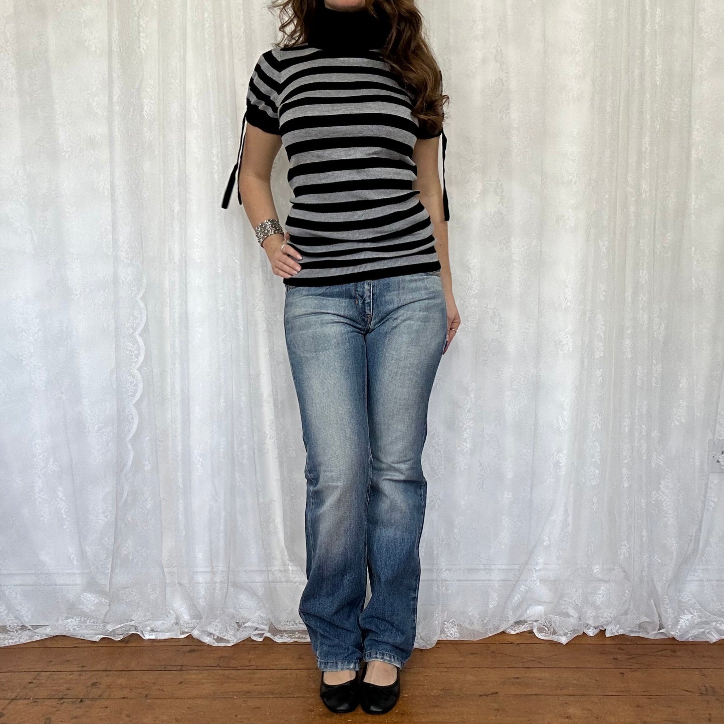 vintage 00s black and grey stripe knitted top