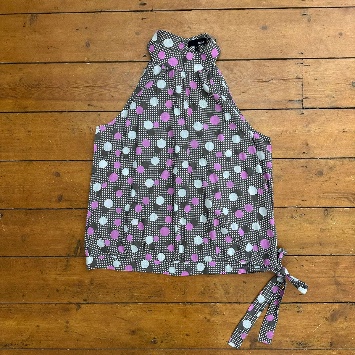 vintage 00s brown and pink polka dot top