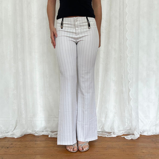 vintage 00s white pinstripe flared trousers