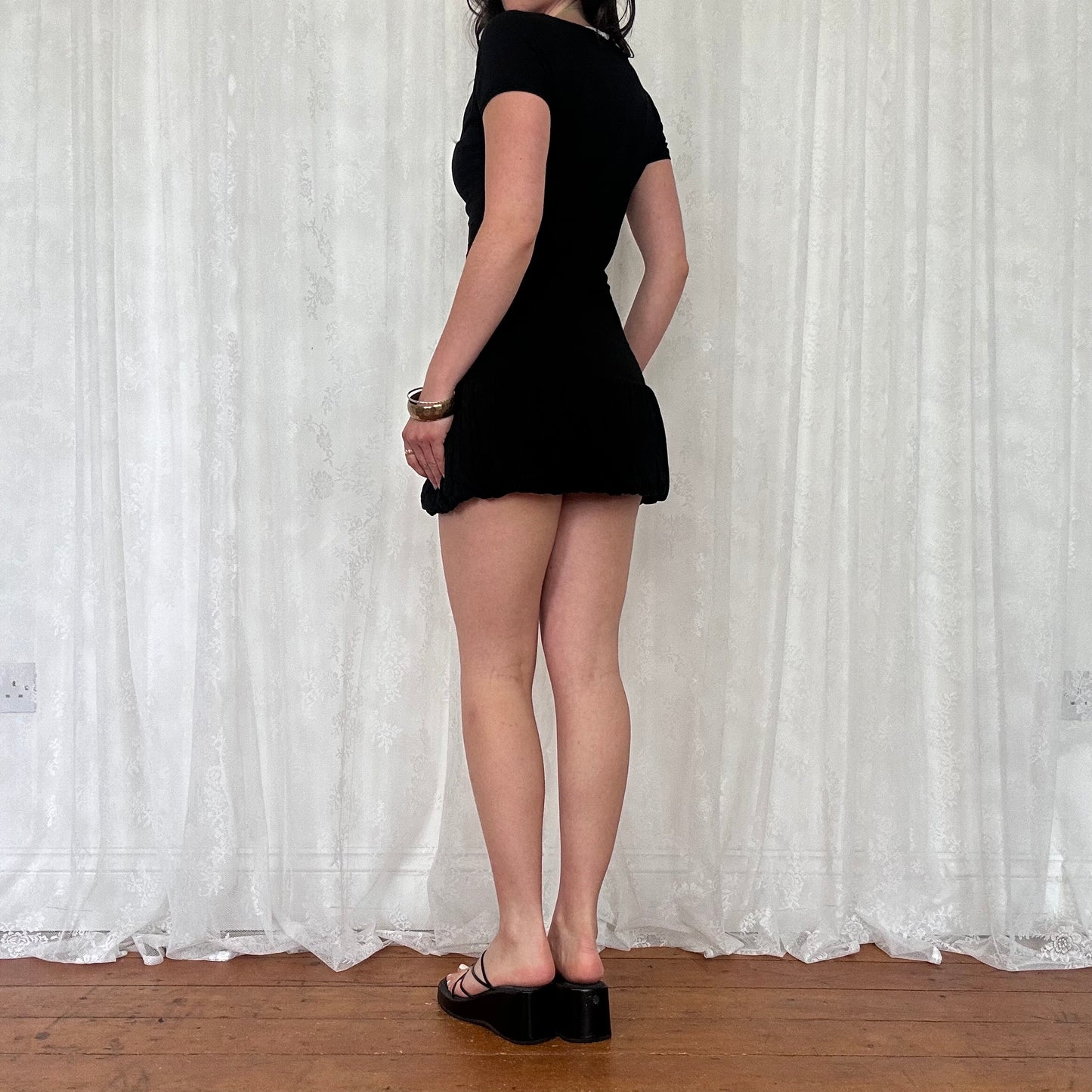 vintage 00s black cowl neck bubble mini dress
