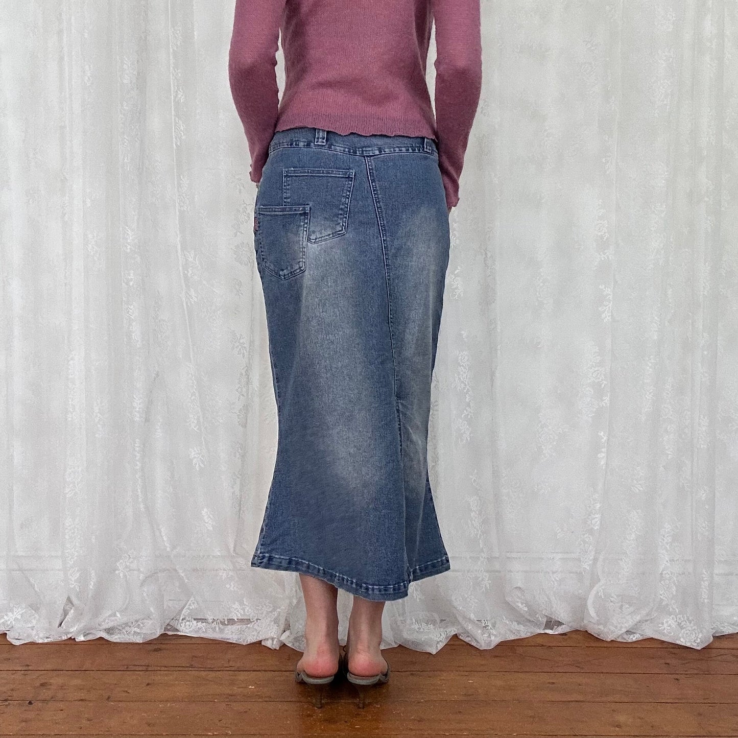 vintage 00s mid wash denim fishtail skirt