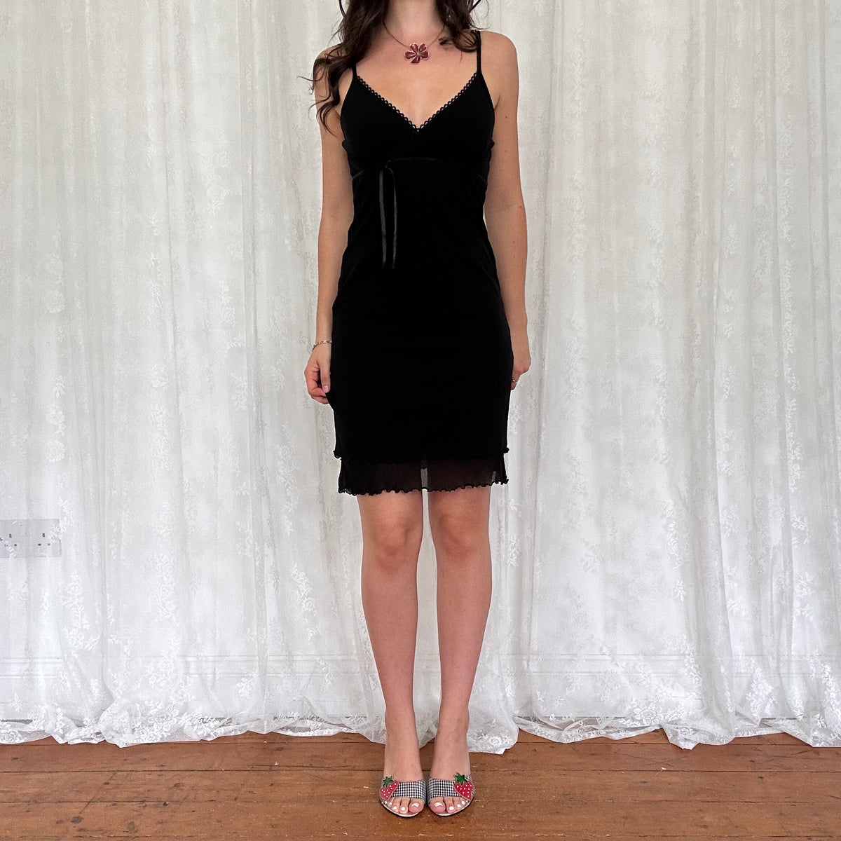 vintage 00s black mesh midi dress