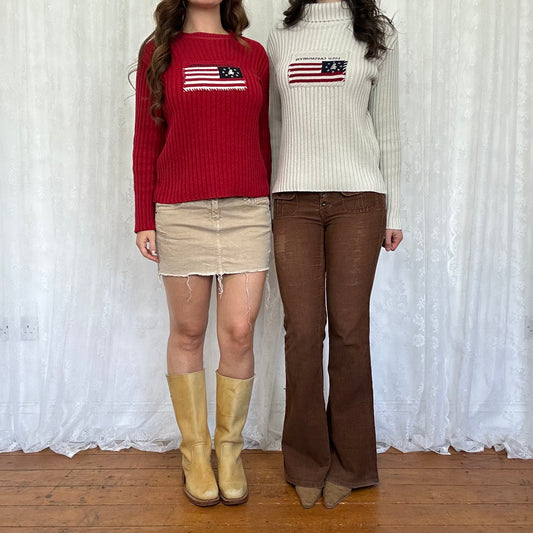 vintage 00s red flag knitted jumper