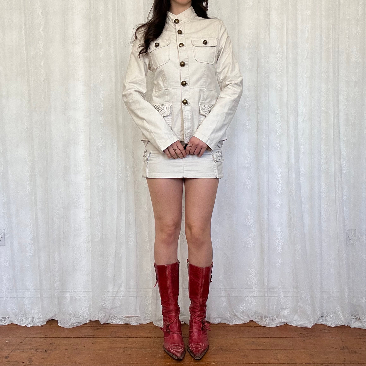 vintage 00s morgan de toi military jacket and mini skirt co ord