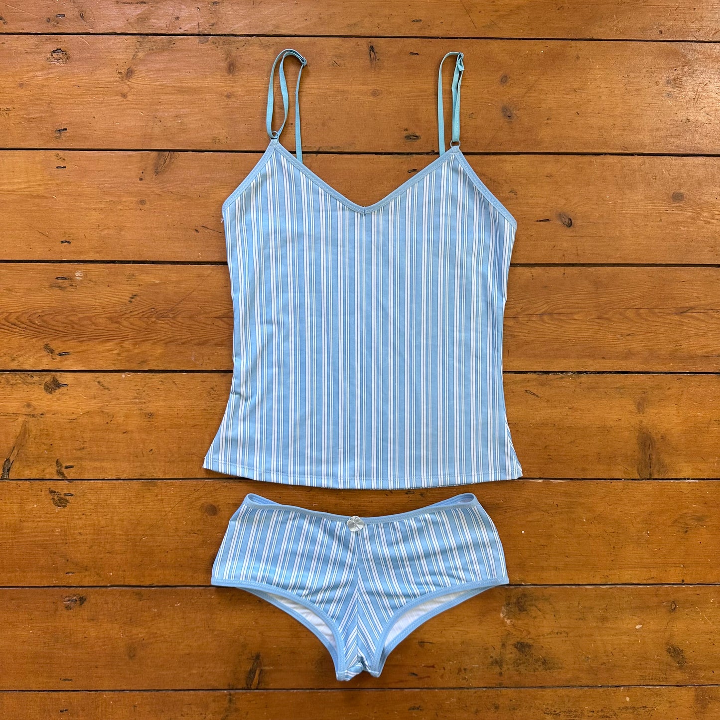 vintage 00s blue stripey cami matching set